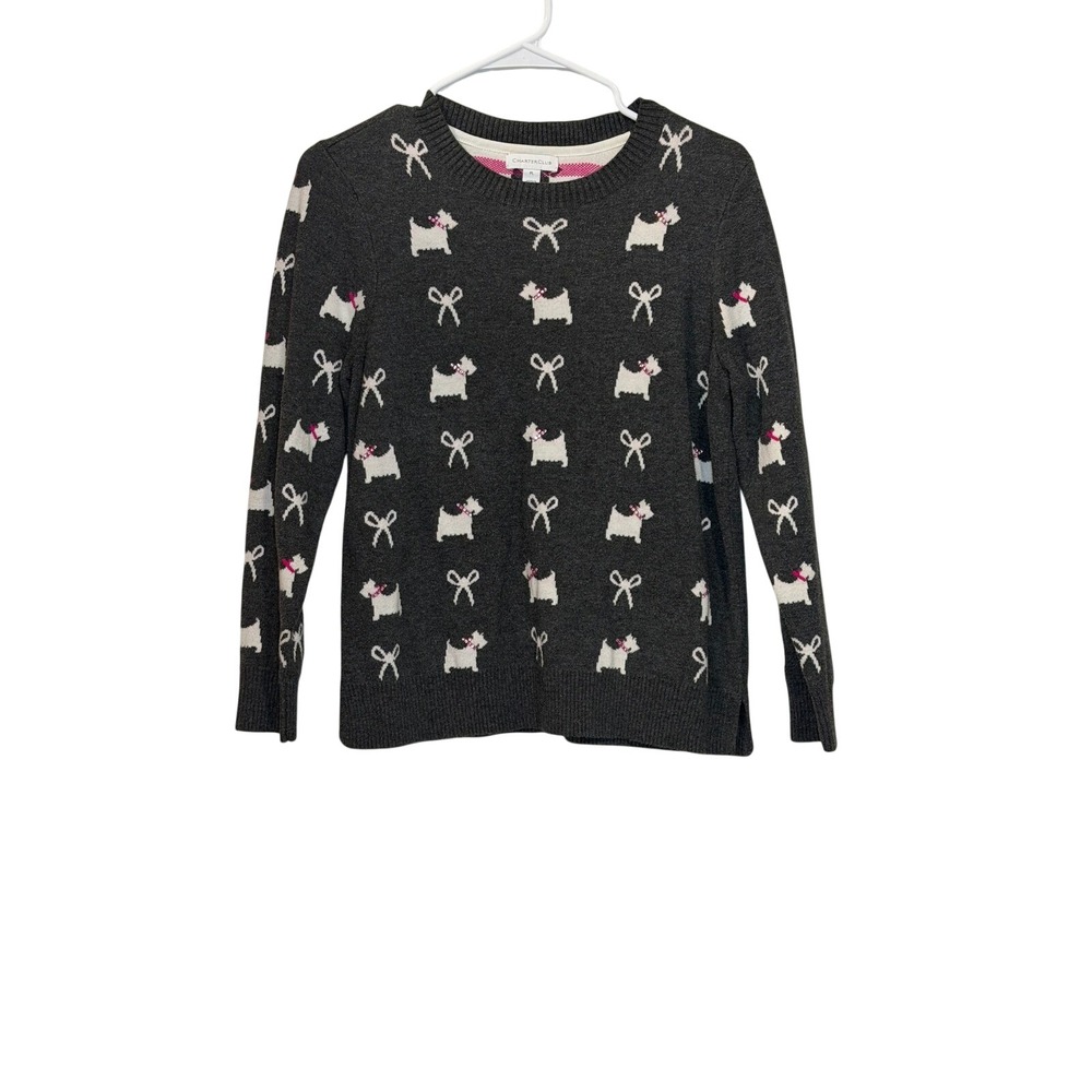 Charter Club Womens LP Sweater Scottie Dog Bow Rhinestone Girlhood Animal Office
